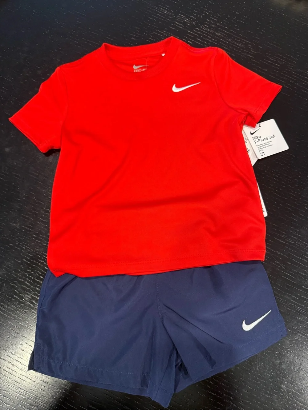 Nike Kids Red Tee with Navy Athletic Shorts Set